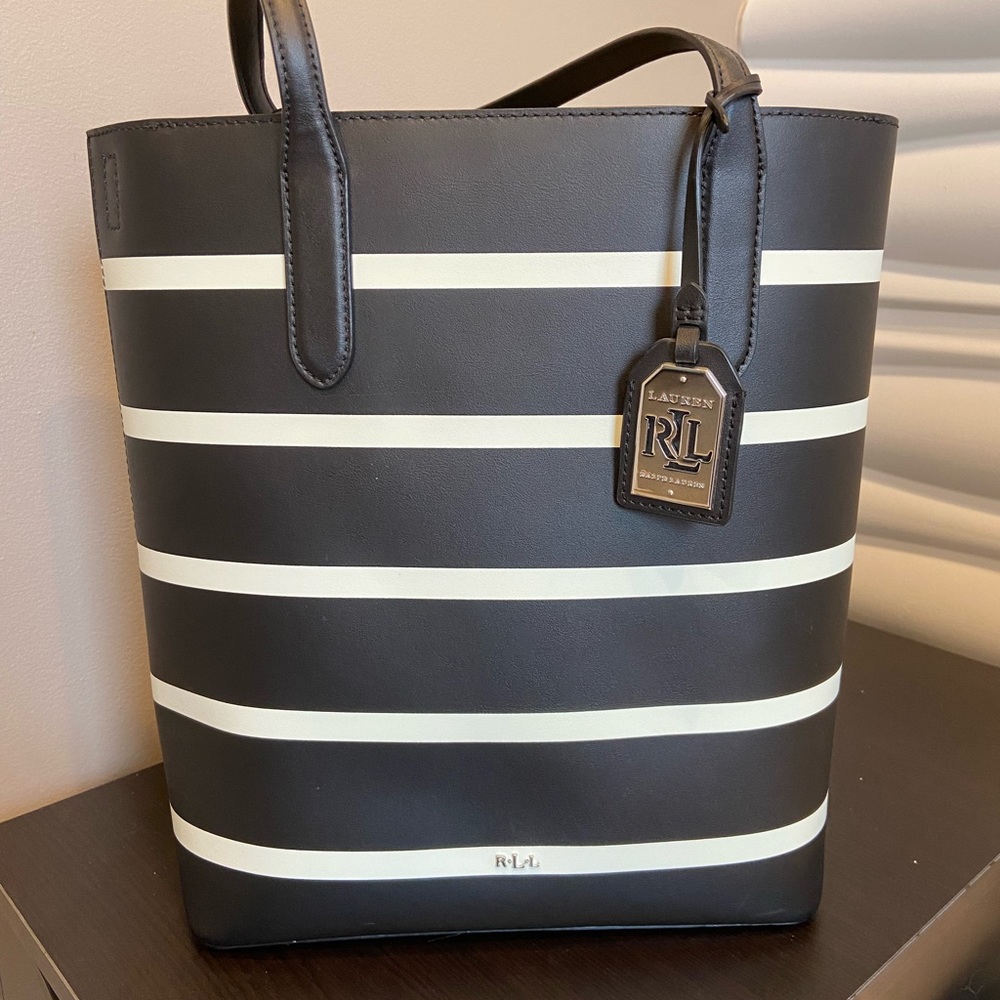 NWOT Ralph Lauren Shoulder Bag. Black & White Stripe.
